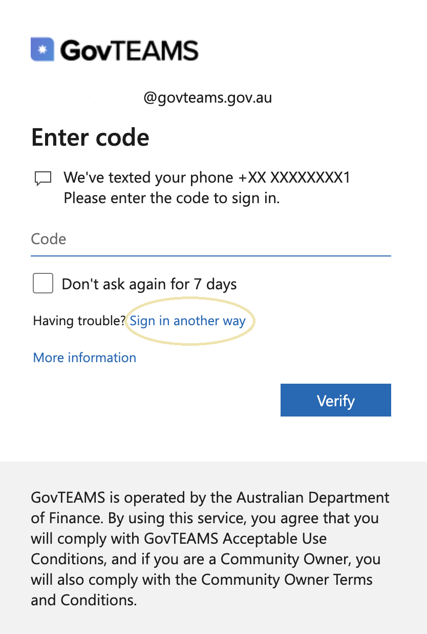 screenshot of the login screen to display where the Sign in another way link is